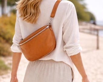 Women's Crossbody Bag in Genuine Leather – Shoulder Bag, Fanny Pack, Belt Bag with Leather Strap | Made in Italy | Personalizable | Gift for Her