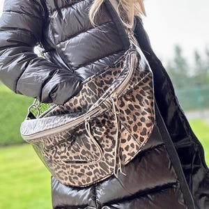 Leopard metallic Genius Leder Bauchtasche Nappaleder aus Italien XXL Maxi Echtleder Umhängetasche Crossbody mit LEDERGURT Geschenk für Damen
