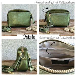 Metallic Echtleder Umhängetasche Crossbody Schultertasche Handytasche Reisegürteltasche mit goldenem Reißverschluss Italy Geschenk für Sie Bild 2