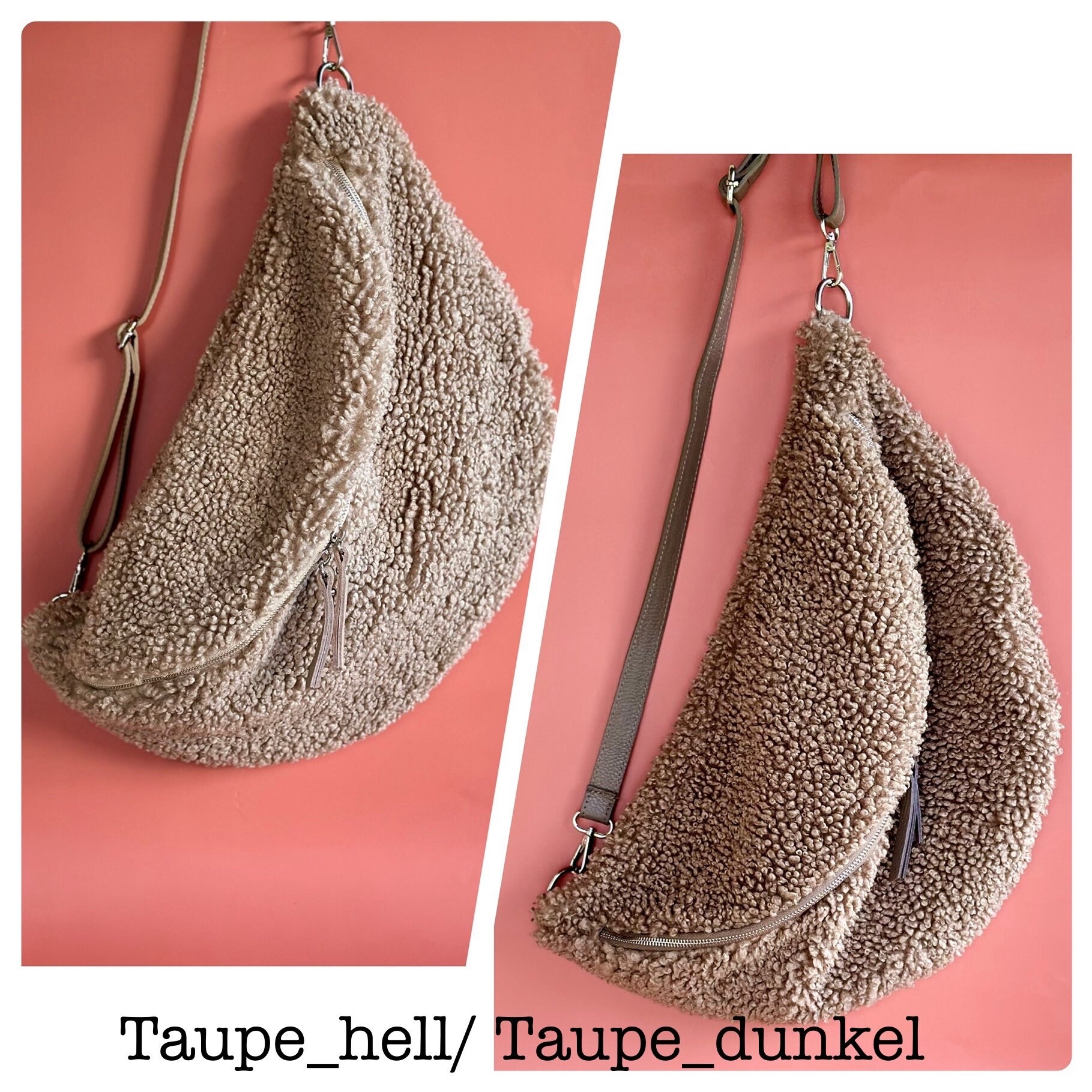 TALYSHOP24 Bauchtasche MADE N TALY Damen Leo Tasche Brusttasche Leder Teddyfell Bodybag Leoparden Print Schultertasche Umhangetasche Plusch Crossbody Handy Taupe