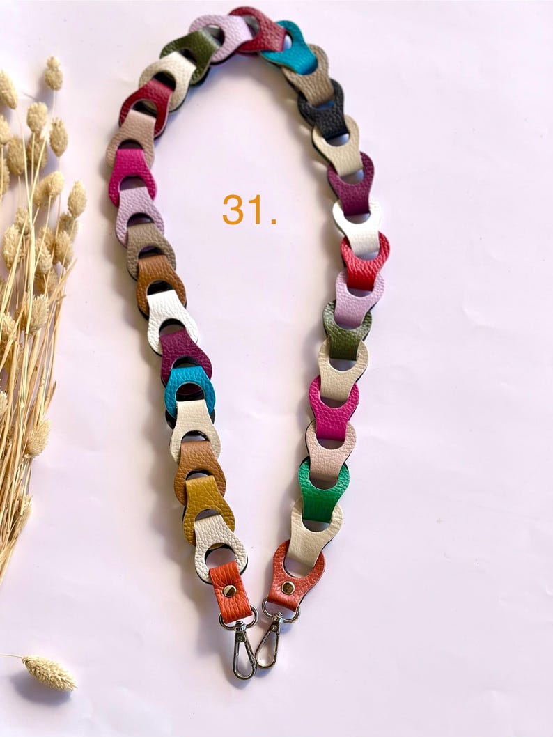 Braided genuine leather shoulder strap for handbag, 108 cm. Elegant and timeless gift for her. mehrfarbig 31
