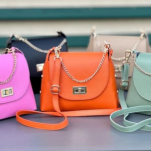 Italian Leather Handbag Shoulder Bag Mini Bag Crossbody Ladies Bag with LEATHER STRAP Gold Hardware Gift for Her