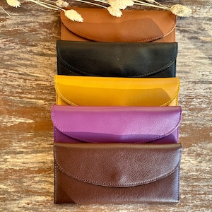 handgefertigte dünne Damen Geldbörse Portemonnaie Brieftasche Handytasche Echtleder Rindsleder silber Hardware  Druckknopt Geschenk für Sie