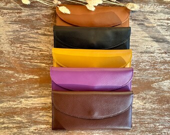 handmade thin women's wallet wallet phone case genuine leather cowhide silver hardware snap button gift for her