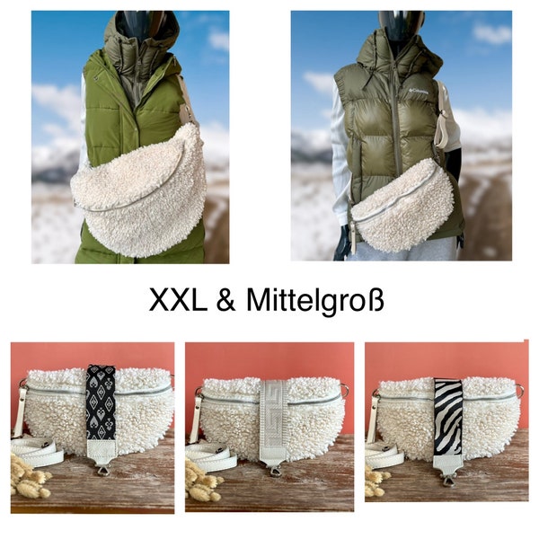 Teddy fur plush bum bag with plush bag strap belt bag crossbody shoulder bag medium size XXL gift for her winter bag
