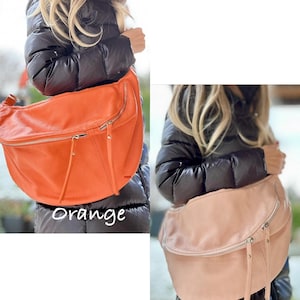 Bauchtasche Echtleder aus Italien XXL Maxi Leder Nappaleder Umhängetasche Crossbody Tasche Gürteltasche mit LEDERGURT Geschenk für Damen