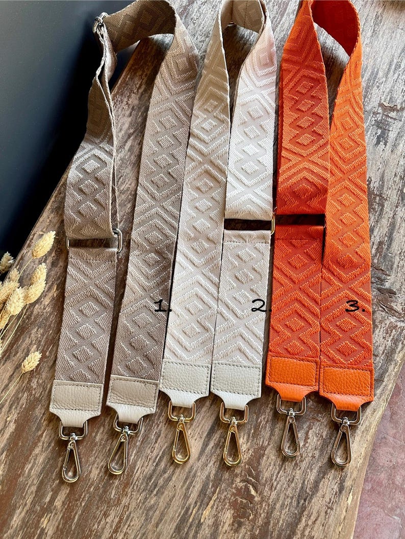 Solid color patterned retro bag straps, shoulder strap, wide shoulder strap 4 cm 5 cm, silver-gold hardware, gift for her image 3