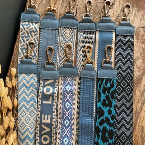 Correas para bolso, correa para el hombro, correa ancha para llevar, purpurina estampada, azul vaquero, herrajes plateados, regalos para ella
