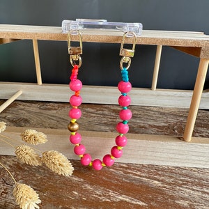 Handschlaufe Handykette kurz Holzperlen Schlüsselanhänger Schlüsselkette Schlüsselband Kurz Perlenkette Holzperlen Boho Geschenk für Sie Hellpink