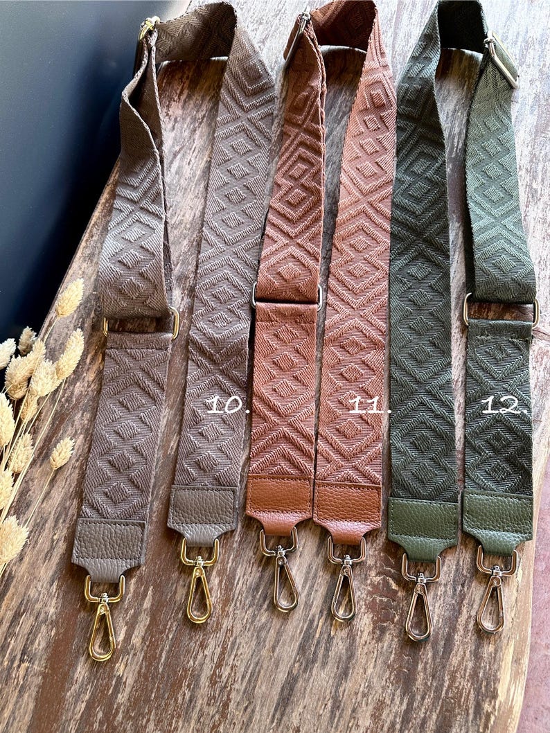 Solid color patterned retro bag straps, shoulder strap, wide shoulder strap 4 cm 5 cm, silver-gold hardware, gift for her image 5