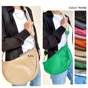 Half Moon Umhängetasche XXL Leder-Bananentasche Halbmond Crossbody XXL Maxi Nappaleder Ledergurt gemusterten Wechselgurt Geschenk für Sie