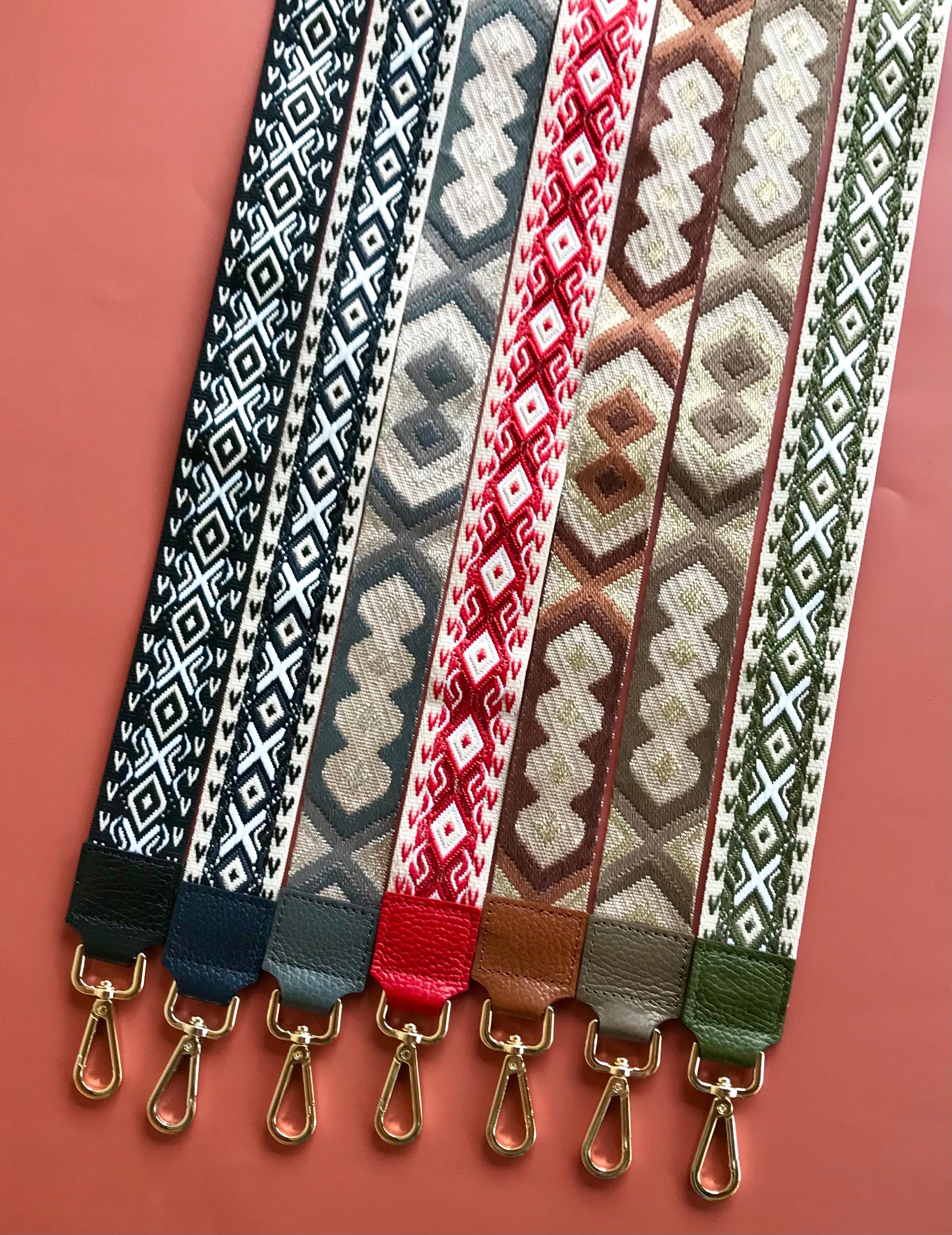 Bag straps shoulder strap camera strap bag strap gold-silver hardware patterned retro Christmas gift for her