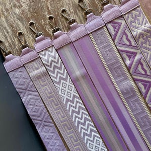 Patterned bag straps shoulder strap bag strap camera straps silver gold hardware lilac ladies gifts for her