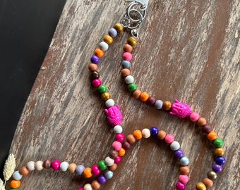 Boho crossbody mobile phone chain mobile phone strap key ring pearl chain shoulder strap wooden beads with Buddha heads women's gift for her