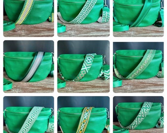 Green bum bag nappa leather belt bag crossbody shoulder bag leather strap interchangeable strap silver hardware summer bag gift for her