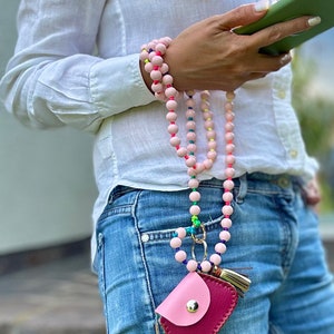 Chaîne de téléphone portable en perles de bois à suspendre autour du cou Sangle de téléphone portable Porte-clés Chaîne de perles Bandoulière Perles en bois Style bohème Longueur 130 Cadeau pour elle