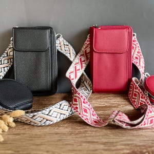 Funda para celular, funda para celular, bolso de hombro, bolso cruzado, billetera, correa para bolso de cuero vegano 2 en 1, regalo para ella