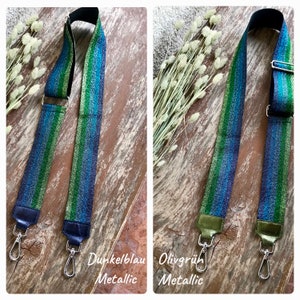 Patterned bag straps, shoulder strap, shoulder strap, wide shoulder strap, glitter with silver_gold-colored fasteners image 9