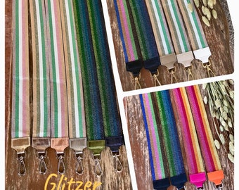 Patterned bag straps, shoulder strap, shoulder strap, wide shoulder strap, glitter with silver_ gold-colored fasteners