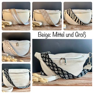 Bauchtasche Gürteltasche mit gemusterter Riemen Crossbody Umhängetasche  Beige Silber Hardware Echtleder Medium/Large Geschenk für Sie