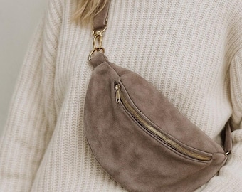 Suede fanny pack | Crossbody bag made of suede leather | Made in Italy | with security compartment and adjustable leather strap | Gifts for her