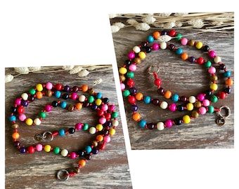 Mobile phone chain made of wooden beads for hanging around the neck mobile phone strap key chain pearl chain shoulder strap wooden beads boho style gift for her