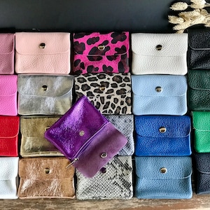 Mini wallets mini wallet women handmade with coin pocket coin purse genuine leather metallic leather snake print gift for her