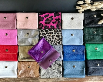 Mini wallets, mini purses for women, handmade with coin compartment, coin purse, genuine leather, metallic leather, snake print, gift for her