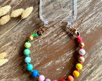 Handschlaufe Handykette kurz  Holzperlen Schlüsselanhänger Schlüsselkette Schlüsselband Kurz Perlenkette Holzperlen Boho Geschenk für Sie