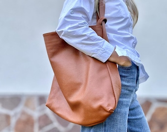 Leather Backpack Purse Women XL 2 in 1 Convertible Bag Minimalist Leather Tote Shoulder Bag Genuine Leather Hobo Bag gift for her