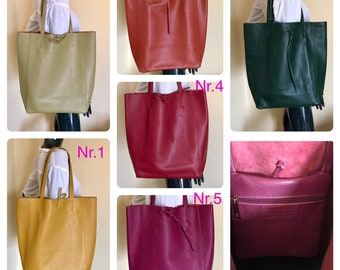 Echt leren tas, grote bucket bag, damestas, boodschappentas, shopper, grote A4 schoudertas, gemaakt in Italië, cadeau voor haar