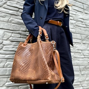 Geflochtene Schultertasche XXL Ledertasche Business Tasche  Umhängtasche Handtasche echtes Leder mit LEDER Taschenriemen Geschenk für Sie