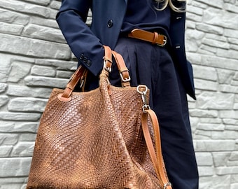 Borsa a tracolla intrecciata XXL in pelle, borsa da lavoro, borsa a  tracolla, vera pelle con tracolla in PELLE, regalo per lei