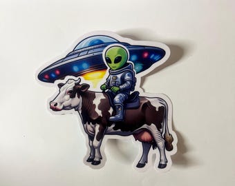 Alien sticker/cow/UFO Click to explore size options laminated/weatherproof/water resistant.