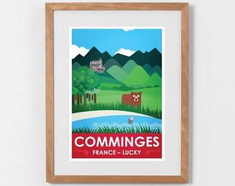 Poster 30x40 or A3 / Comminges Lucky / Serie Regions of France Lucky-Unlucky / Comminges, Saint-Bertrand de Comminges, Ours, Garonne