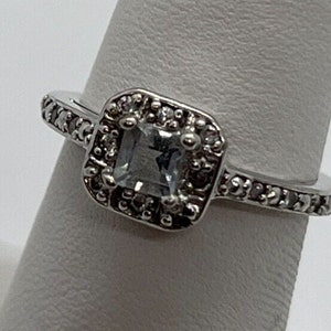 925 Sterling silver Aquamarine & Goshenite ring size 5.5