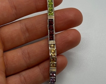 Bracciale in argento sterling 925 con topazio, ametista, citrino, granato e peridoto