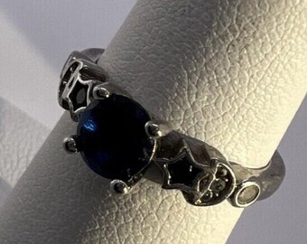 925 Sterling silver Sapphire & Goshenite ring size 5