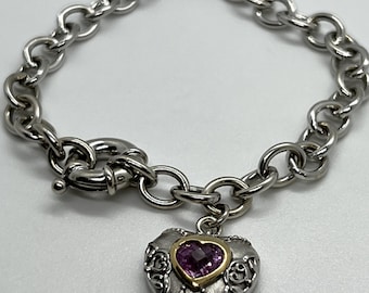 925 sterlingsilverarmband med rosa topas och hjärta