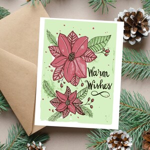 Kerst warme wensen handgeschilderde wenskaart kerststerren 4,25 "x 5,5" met envelop