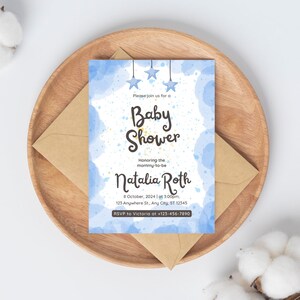 Watercolor Baby Shower Invite - Baby Boy Sprinkle Invitation - Starry Night