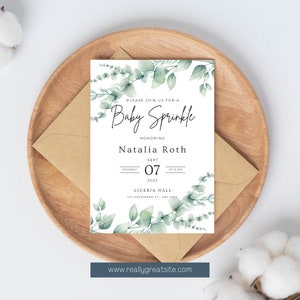 Elegant Baby Shower Invitation - Baby Sprinkle Invitation - Greenery