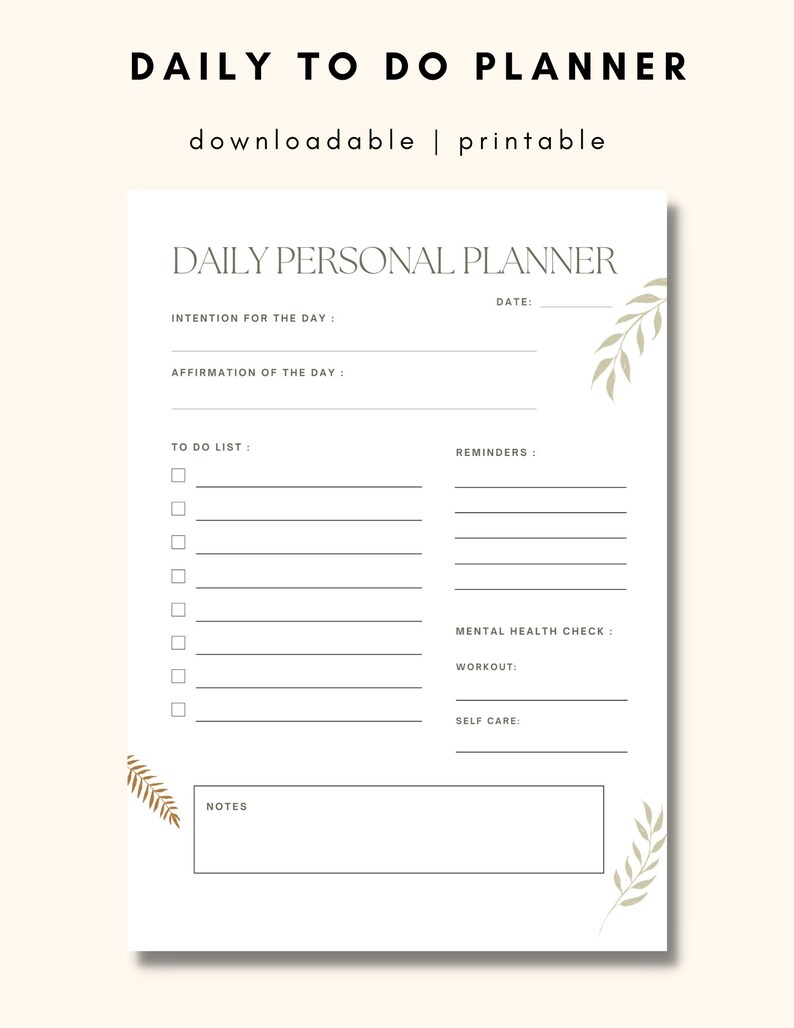 PRINTABLE PERSONAL Daily to Dos Printable, to Do List Printable ...