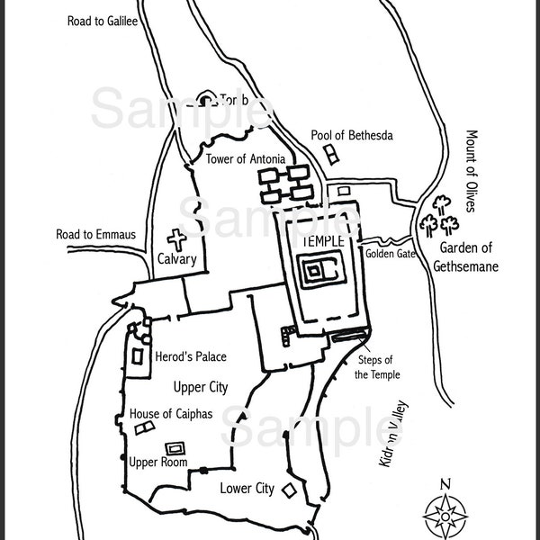 Carte de Jérusalem au temps de Jésus | BESC | École à la maison | Christian | La Catéchèse du Bon Berger | Français