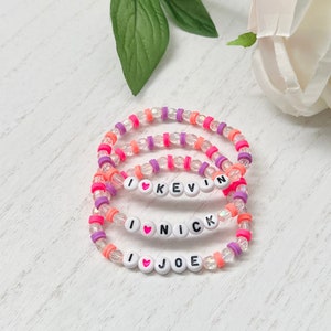 Boyband Inspired - Friendship Bracelet - I Heart Joe - I Heart Nick - I Heart Kevin - Beaded Bracelets - Women&#39;s Jewelry - Concert - 2010s