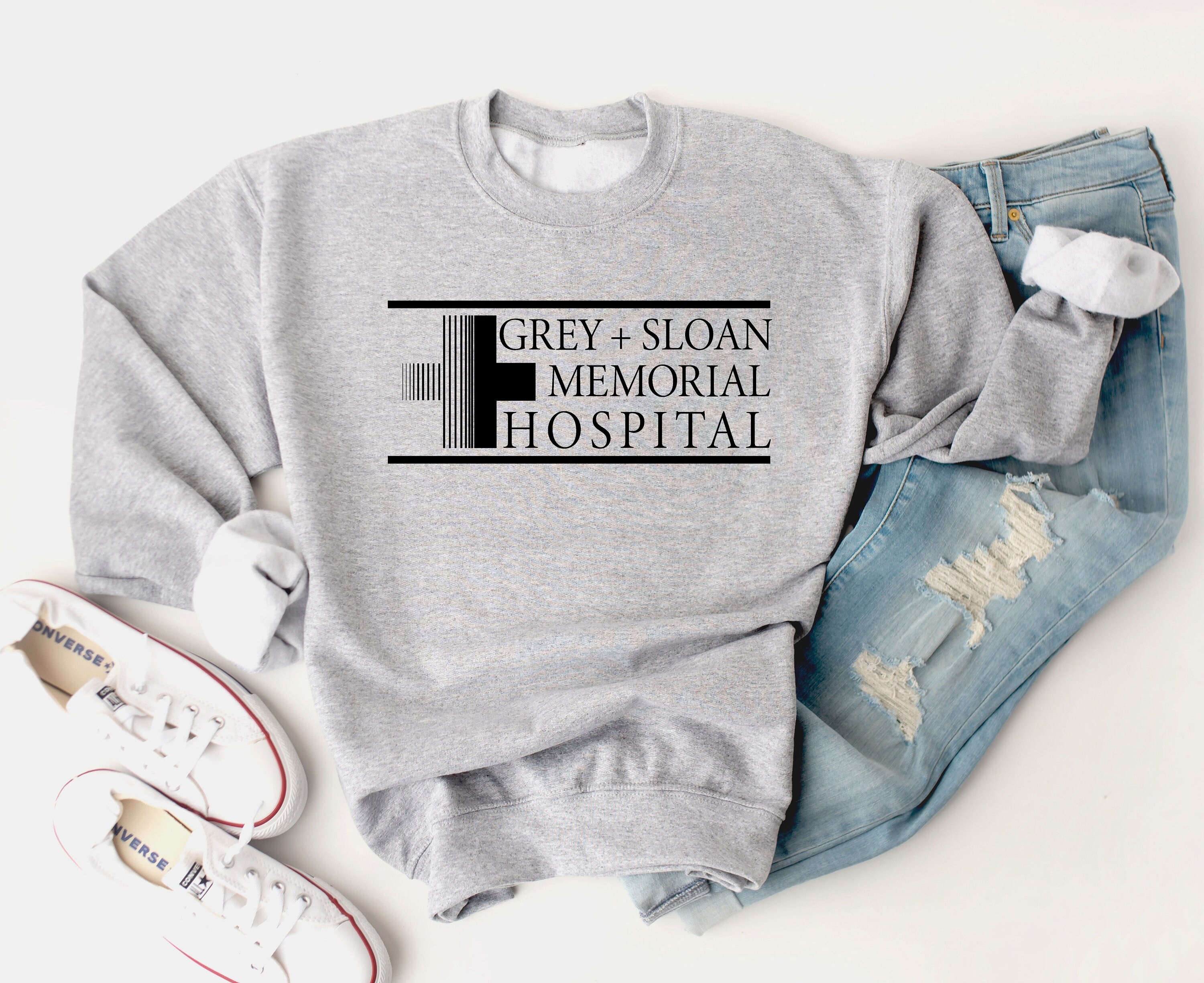 Grey's Anatomy Grey + Sloan Memorial Hospital Fleece Crewneck Sweatshirt - Super Soft, Black, Large (50% Polyester/50% Cotton) - View #6