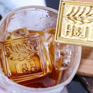 Clear Ice Cube Design Tray, Brass Square Cocktails Custom Ice Cube Stamp,  DIY Tray Personalize Craft Modern Ice mol ds for Whiskey, Craft Ice Stamp
