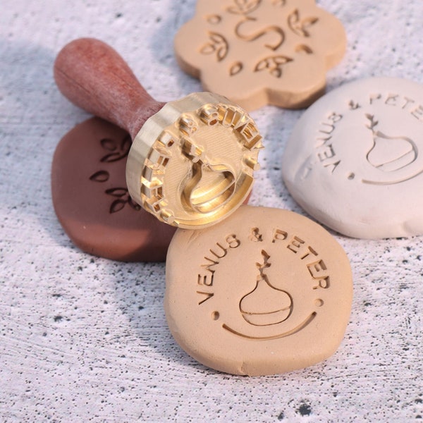 Logo de tampon signature en céramique, Tampon poterie en laiton de 12 mm d'épaisseur, Tampon poterie personnalisé, Tampon en laiton pour argile, Tampon en argile personnalisé