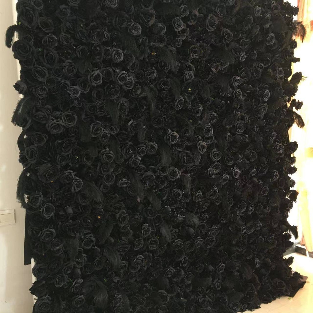 Midnight Black Flower Wall With Faux Feathers Etsy