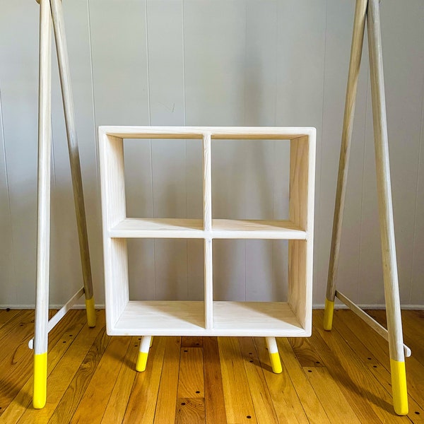 Kids' Wood and White Washed Japanese-Inspired Clothes Rack and Cubby Shelf Set